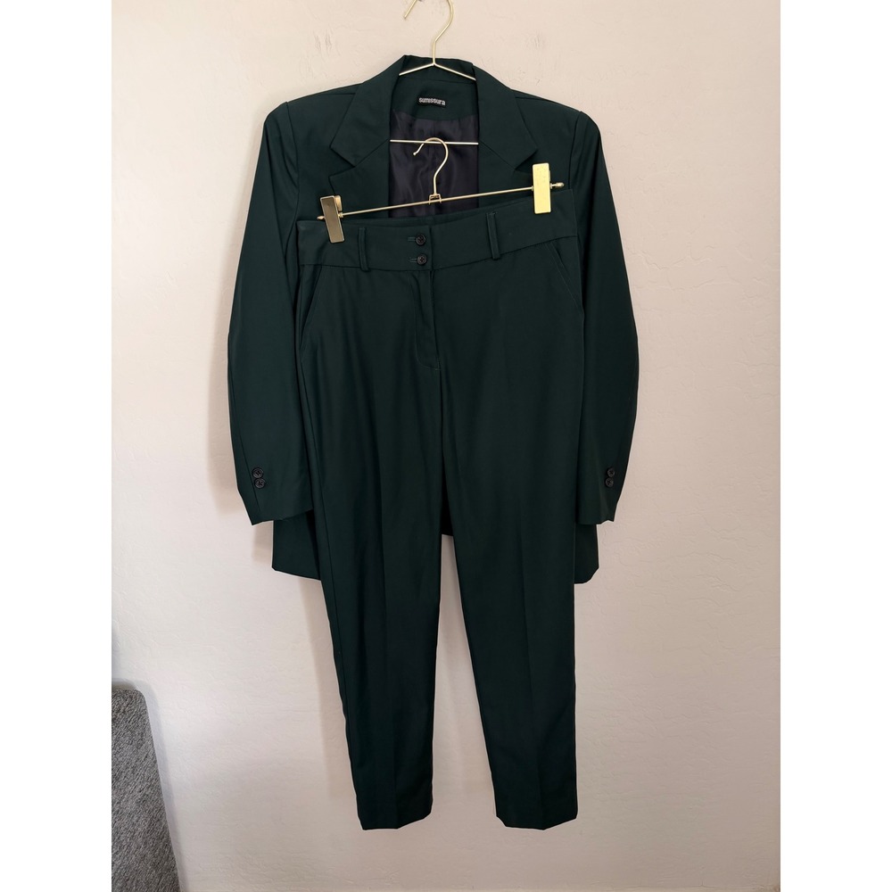 Sumissura Dark Green Professional Pant Suit Blazer and Tapered Trousers Set Sz S
